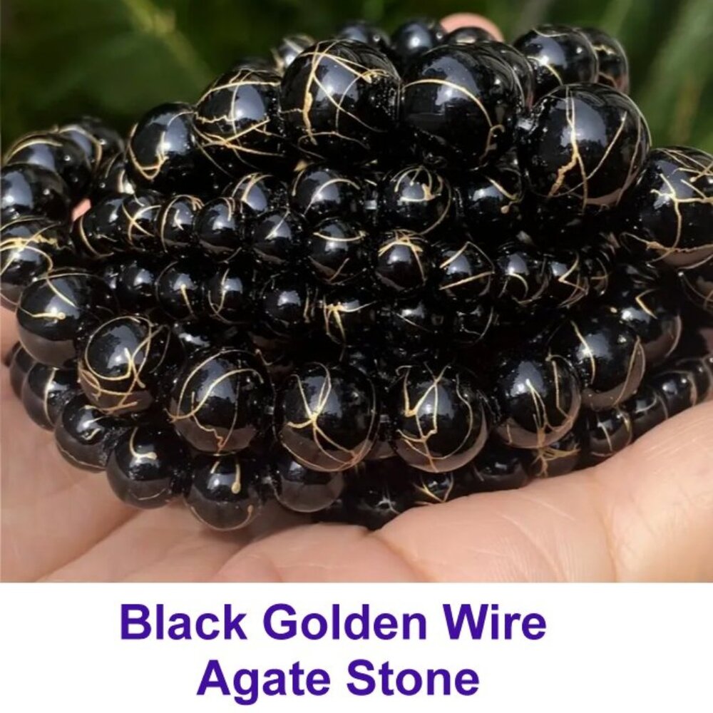 Elegant Black Golden Wire Agate Beads